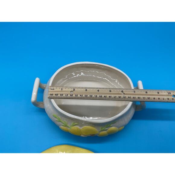 Arnels Mid-Century Yellow Ceramic Soup Tureen Floral Design with Lid 9" Long - Picture 9 of 10